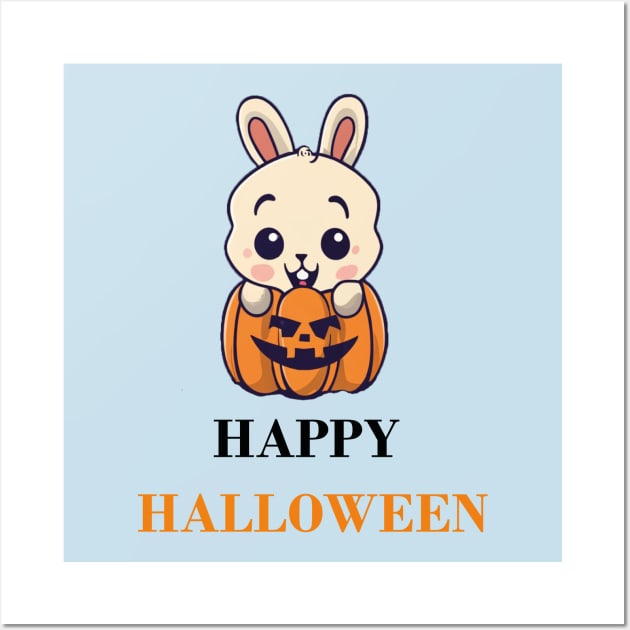 Happy Halloween White Rabbit Wall Art by Anke Wonder 